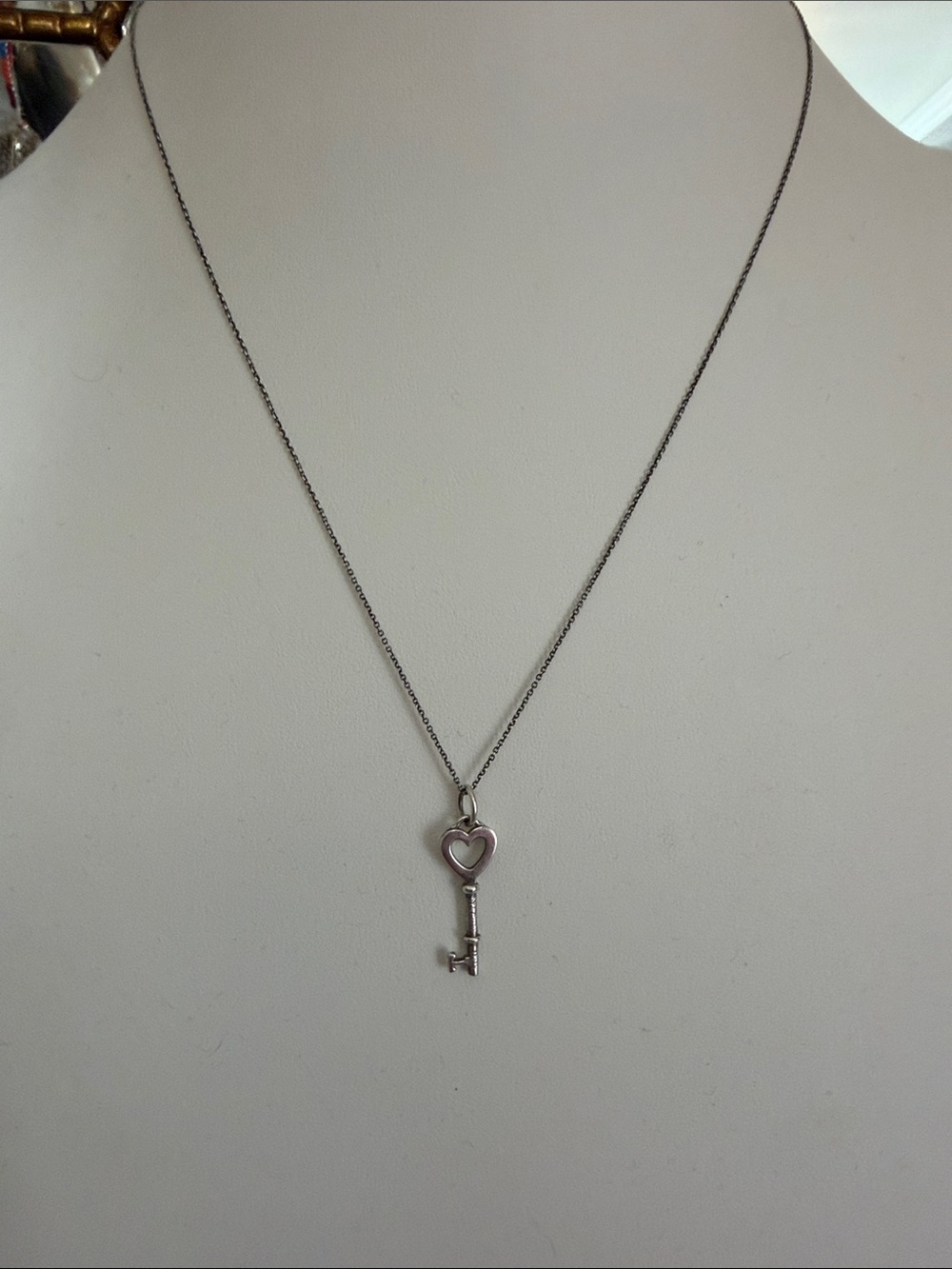 Tiffany Sterling Silver Heart Key Necklace w Dust Bag 18"